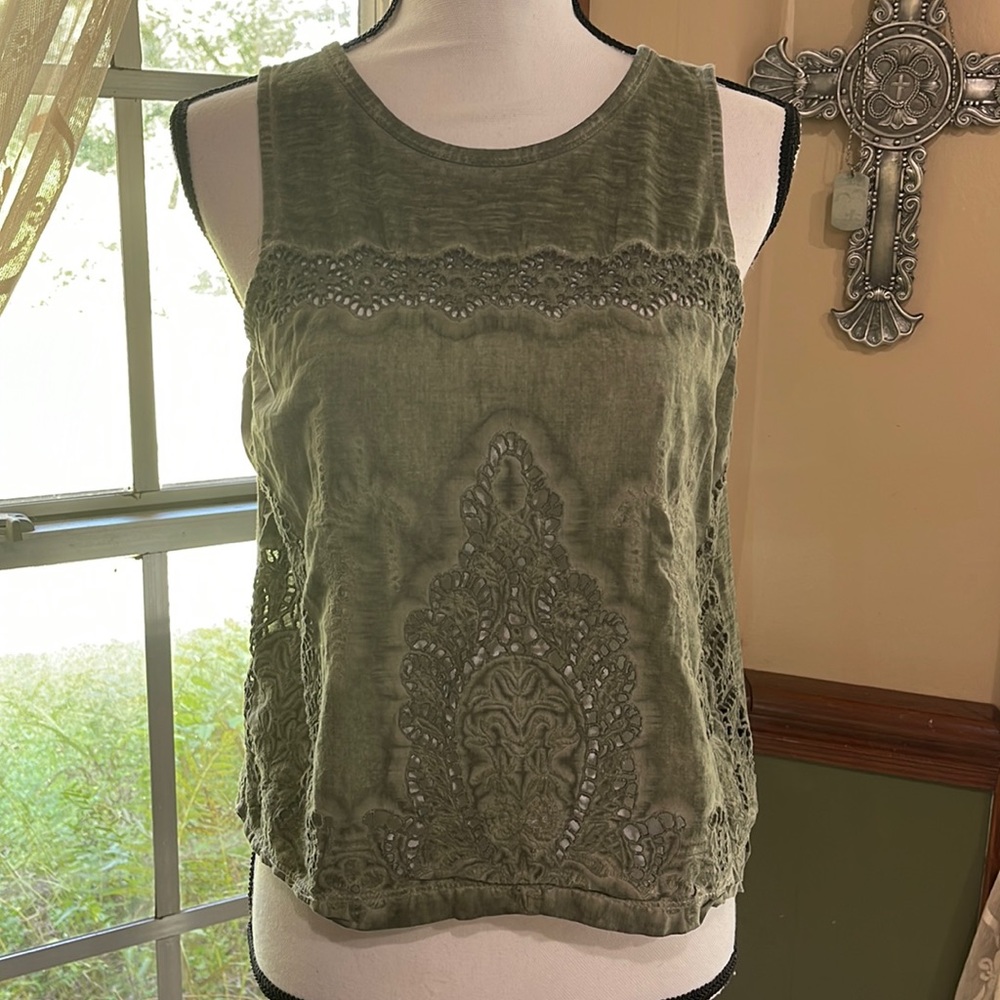 Express green eyelet shirt top blouse size S
